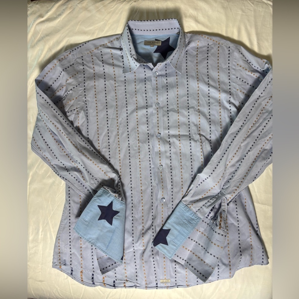 Ted Baker vertical gold & blue stars long sleeve Dress Shirt “The Dallas Cowboy”